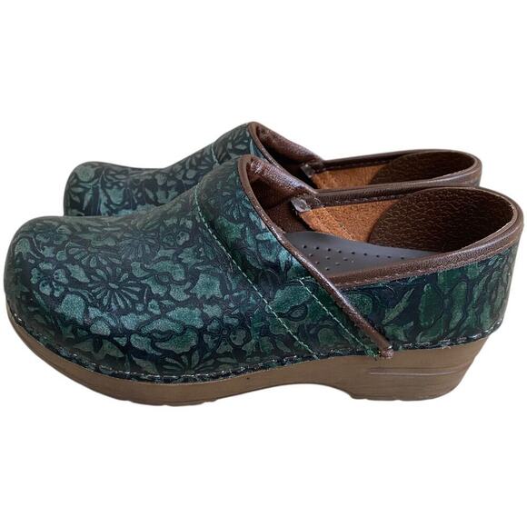 Sanita Green Floral Leather Professional Nursing Work Clogs Women's EU 35 US 4 - Picture 5 of 15